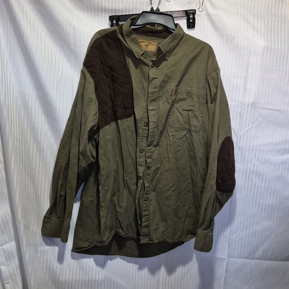 Olive Green Button-Up Shirt with Brown Accents - Picture 2 of 9